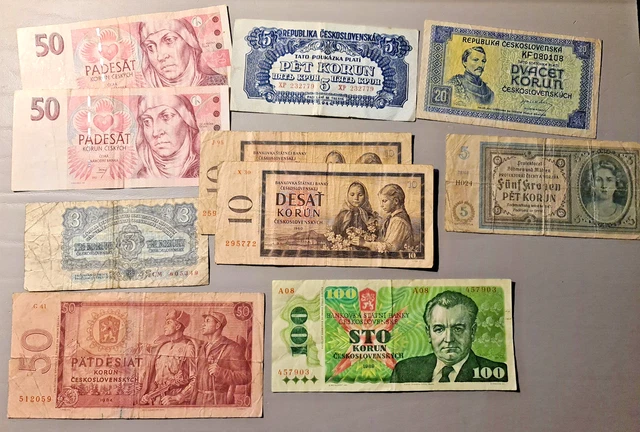 10x old Czechoslovakia bank notes mix job lot bulk bundle 100 korun 1989