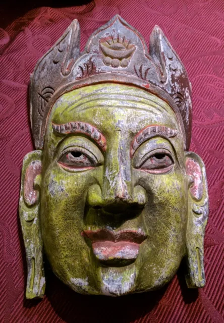 Antica grande maschera Nepalese Intagliata nel legno Autenticata XIX sec.