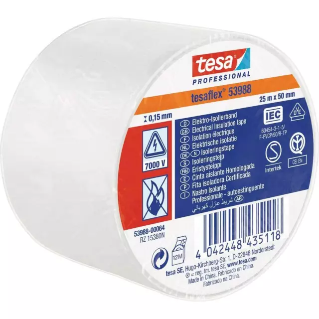 Insulating Tape Tesa Tesaflex 53988 Approved White Pvc (25 M X 50 Mm) NUEVO