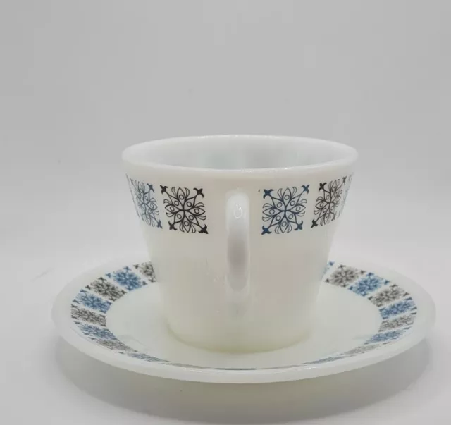 Vintage Retro Set of 2 JAJ Pyrex Chelsea Cups and Saucers, 1960s,  Blue & Black 3