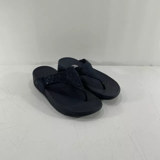 Fit Flop Flare Crystal Toe Post Sandals Super Navy Sparkle Sz 7