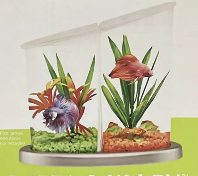 Top Fin Betta Duplex Modern Design - Divided Fish Tank, 0.5 Gallon Aquarium NEW