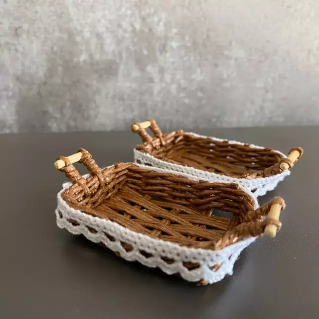 Handmade Miniature 1/6 Scale Dollhouse Food Bread Tray Basket Bakery