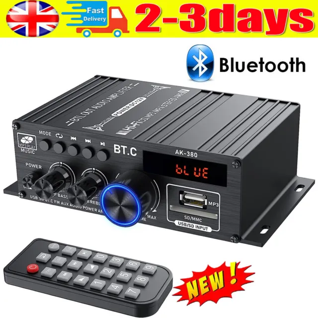 Bluetooth HiFi Power Amplifier Audio Digital Stereo FM AMP With Remote 400W UK