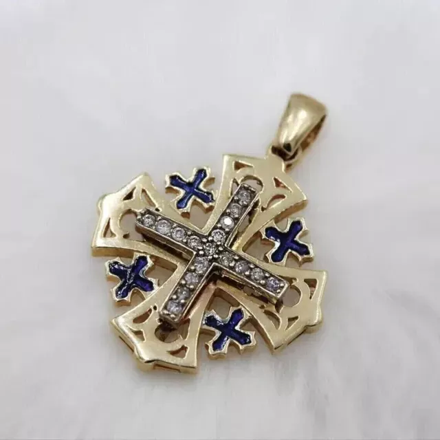 4Ct Round Cut Lab Created Diamond Cross Pendant 14K Yellow Gold Plated Silver