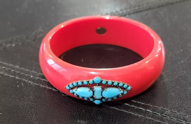 Lulu Frost for J Crew Red Lucite Bracelet with Turquoise Blue Design