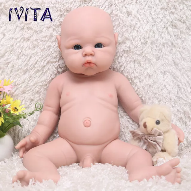 IVITA 19inch Reborn Baby Boy Handmade Floppy Solid Silicone Doll Kids Gift