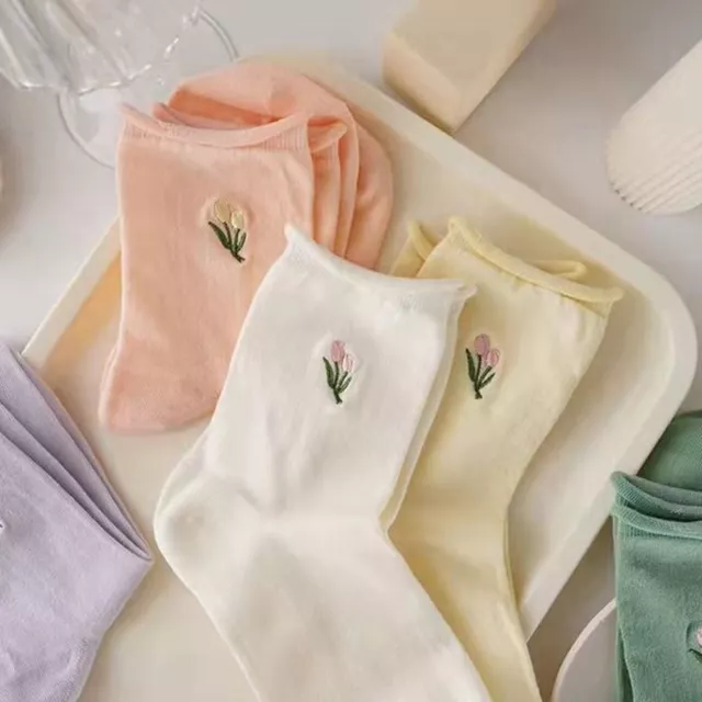Breathable Korean Style Socks Middle Tube Cotton Socks Women Tulip Socks