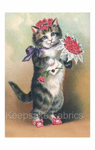 Victorian Cat Flowers Purple Bow Quilt Block Multi Szs FrEE ShiPPinG WoRld WiDE