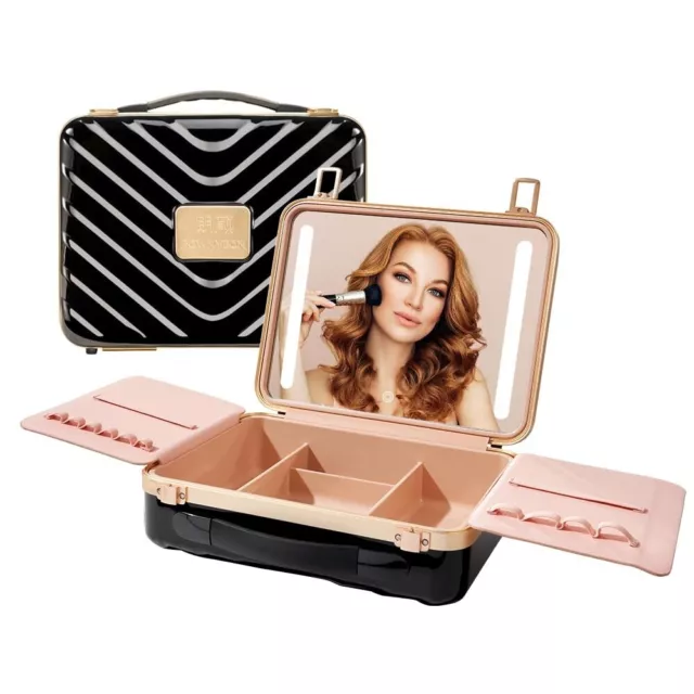 Professional Makeup Bag w/ LED Portable Cosmetic Brush Organize Case Storage Box