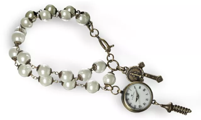 NEW Tavan 14007 Women's Rosary Ladies Pearl Bracelet WATCH Fun Jesus Cute Charm