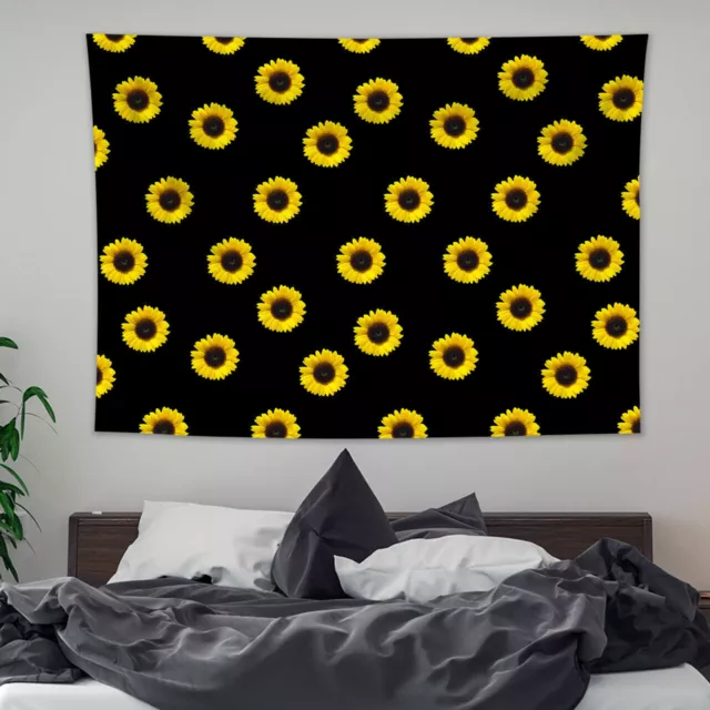 Sunflowers Tapestry Black Background Wall Hanging Bedroom Decor Bedspread Cover