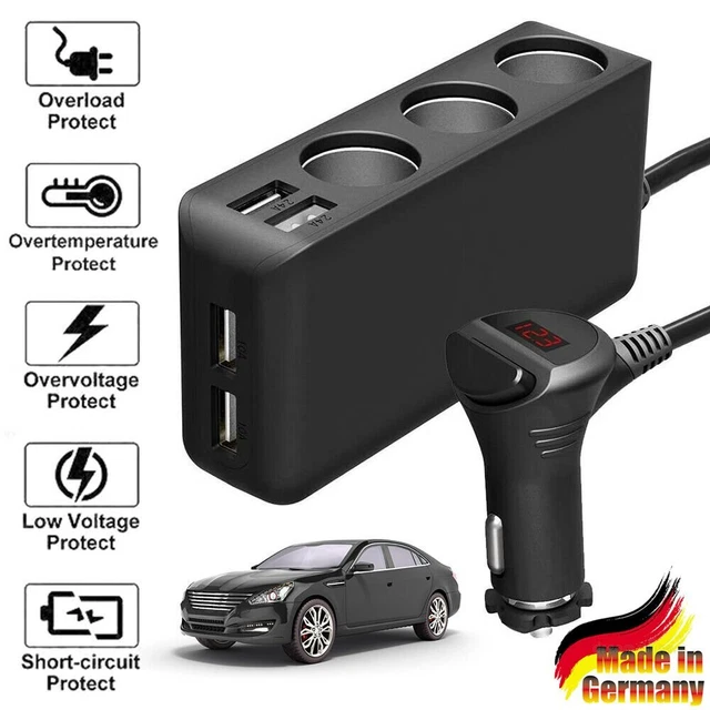 12V 24V LKW Auto KFZ-Adapter 3 Fach Zigarettenanzünder Verteiler 4 USB Steckdose
