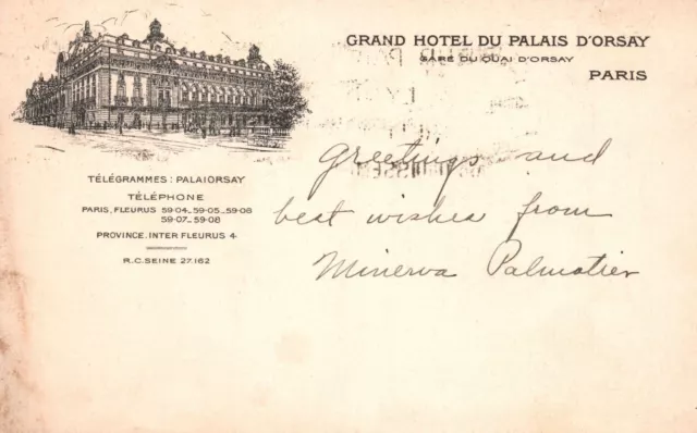 Vintage Postcard 1910's Grand Hotel Du Palais D'Orsay Gare Du Quai Paris France