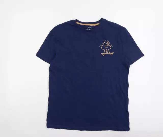 Camiseta básica de algodón azul para niños talla 13-14 años cuello redondo pul