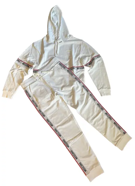 New With Tags Moschino Tape Logo White Tracksuit Hoodie+Sweatpants US S