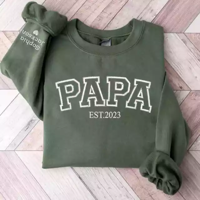 Custom Embroidered Papa Sweatshirt Personalized Papa Sweatshirt With Date & Name