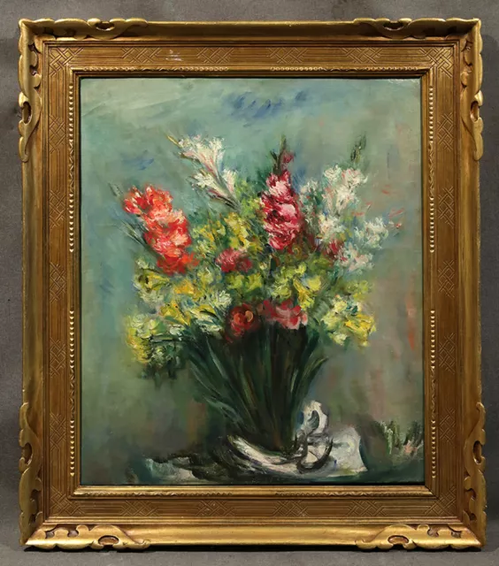 Early 20th Century Oil Painting signed Jacques Zucker, Flowers in a Vase