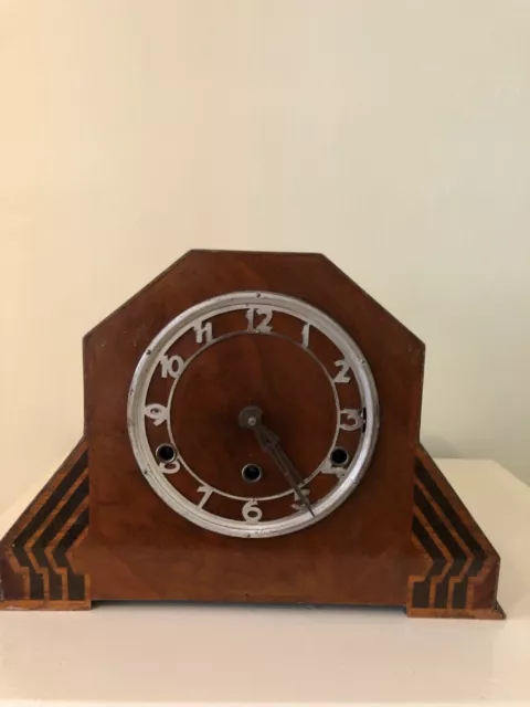 Foreign Brand . Vintage Wooden Mantel Clock Art Deco , Spares Or Repairs