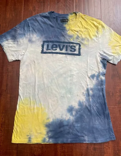 Men Levi's Crew Neck Tee T-shirt Top Short Sleeve Tie Dye Yellow Blue Large L