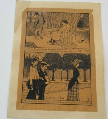 Antique 19Th To 20Th Century Drawing Painting  Paris Illustration French Fashion