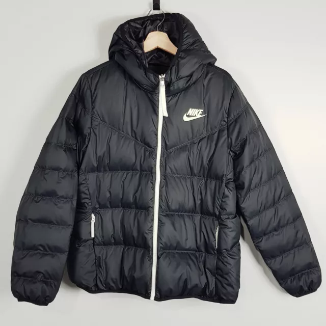NIKE Womens Size XL or 16 Black Reversible Windrunner Down-Fill Hooded Jacket