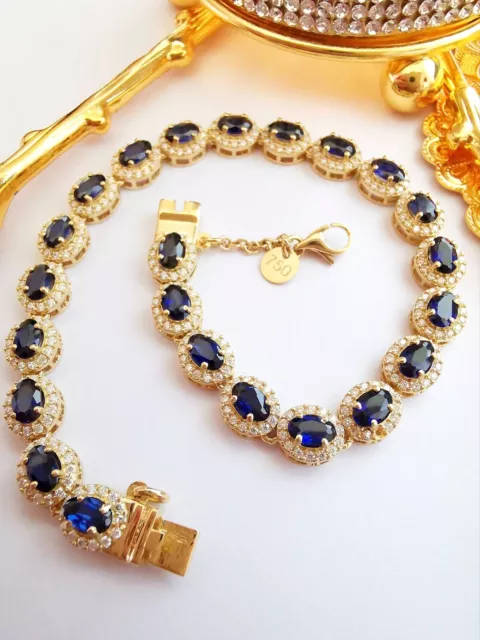 Damen Armband echtes 750 Gelbgold  18Karat Saphir Brillant Diamant Neu