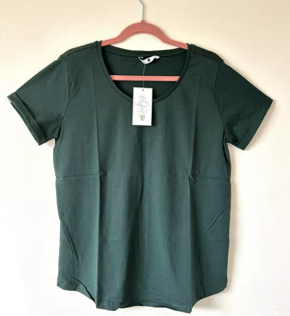 Cotton T Shirt Top UK Size 12 Basic Scoop Neck Green Color BNWT V by Very Woman