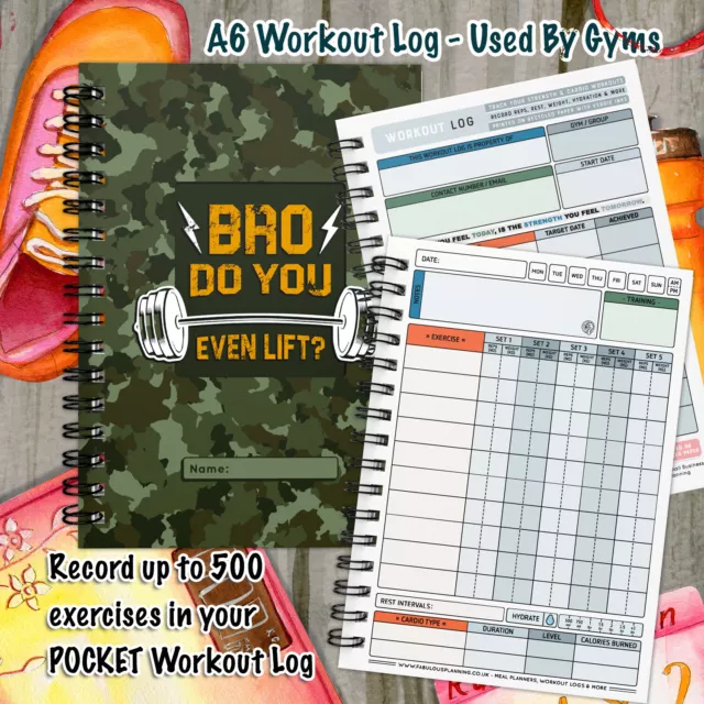 NEW Pocket/ Workout, A6 Gym Diary,Reps/Weight Training/Lifting Log 500 Exercises