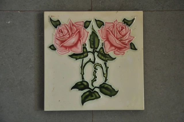 Vintage H.S Trademark Flowers Embossed Ceramic Tiles,Japan