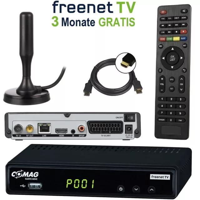 HD Freenet DVB-T2 Receiver mit USB PVR Comag SL65T2 + DVBT2 Antenne HDMI + SCART