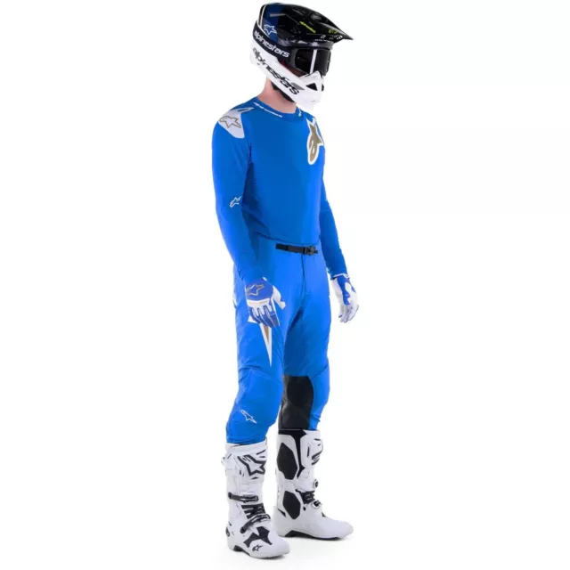 Completo Motocross Maglia Pantaloni Alpinestars Supertech Bruin Blu Oro Gold