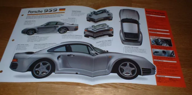 ★★1988 Porsche 959 Spec Sheet Brochure Photo Info Twin Turbo Pamphlet 88 89 87★★