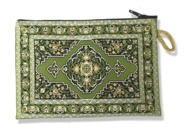 Green Case Tapestry Rosary Case Pouch Purse Keepsake Holder 5 1/2 Inch Width New