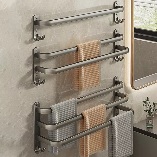 Single Double Towel Rail Holder 50cm Wall Mounted Bathroom Rack Shelf With Screw