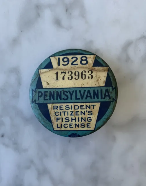VINTAGE 1928 PA Pennsylvania Resident Fishing License Button Pin Original  paper $70.00 - PicClick