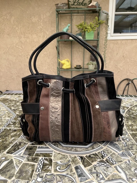 Fossil Vintage Patchwork Shoulder Brown Leather Embossed Handbag