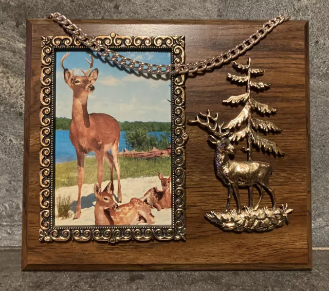 VTG A&J Wooden 3D Deer Buck & Babies Canadian Wall Hanging Art Plaque EUC