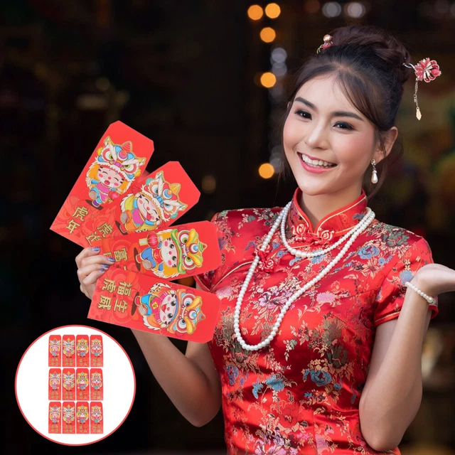 12 PCS 2022 Year The Tiger Red Packet Chinese Money Envelope See Bag
