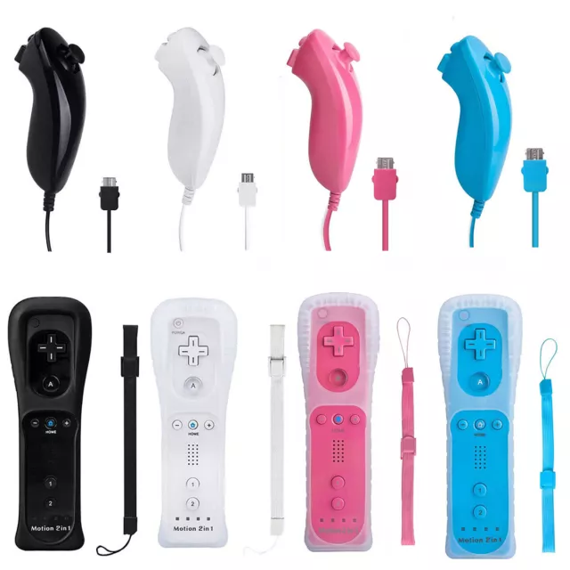 Built in Motion Plus Remote Controller & Nunchuck For Nintendo Wii Wii U + Strap