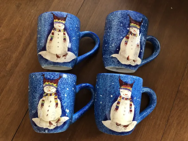 Sakura set of 4 Snowman Earthenware Blue retired mugs