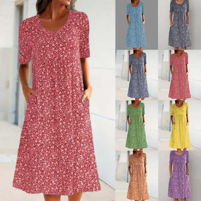 Plus Size 20 Womens Boho Floral Midi Dress Ladies Summer Holiday Beach Sundress