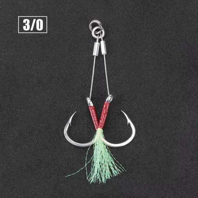 2 Pairs Double Assist Hooks Stainless Steel Wire Slow Jigging Pitch Jig Fishhook