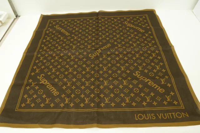 Louis Vuitton Supreme Muffler Scarf Brown Camel MP1891 Wool Cashmere Auth LV  New