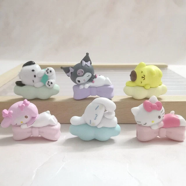 6pc My Melody Kuromi Sleep On Bow Cloud Figure Toy Hello Kitty Pochacco PVC Doll