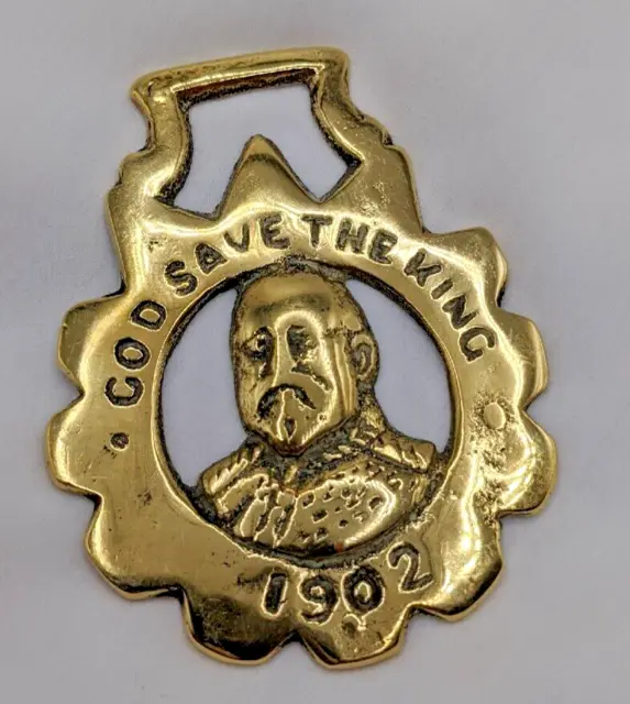 Brass Horse Medallion Vintage English Edward VII Royal God Save The King 1902