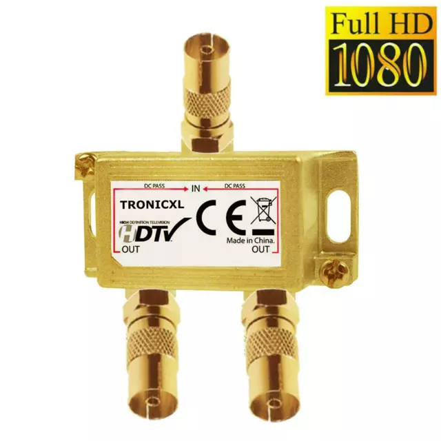 Premium GOLD Koax Antennenverteiler HD 3D 4K Verteiler Weiche Splitter TV Coax 2