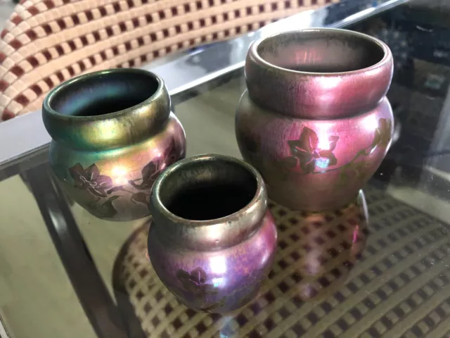 Lot 3 petits vases céramique irisée modèle Montieres