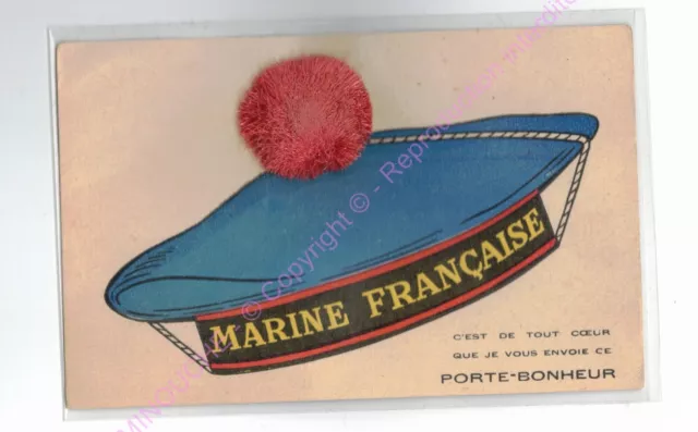 Tarjeta Postal Militaria Marino Francesa Amuleto de la Suerte Sombrero Marinero