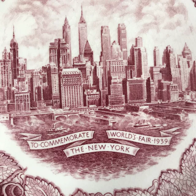 Vintage 1939 New York Worlds Fair Mason's Commemorate Plate Red England - 10.5" 2